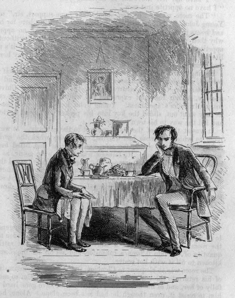 At Mr. John Chivery's Tea Table. Illustration by Phiz.